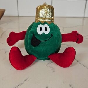 VTG Merry Beans Plush Green Elf Christmas Ornament Character Gold Hat Whimsical